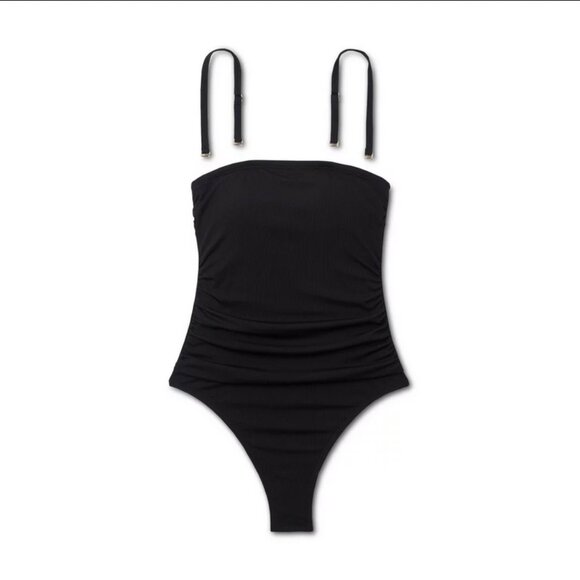 Women's High Leg Bandeau One Piece Swimsuit - Shade & Shore™ Black XL - Picture 3 of 7